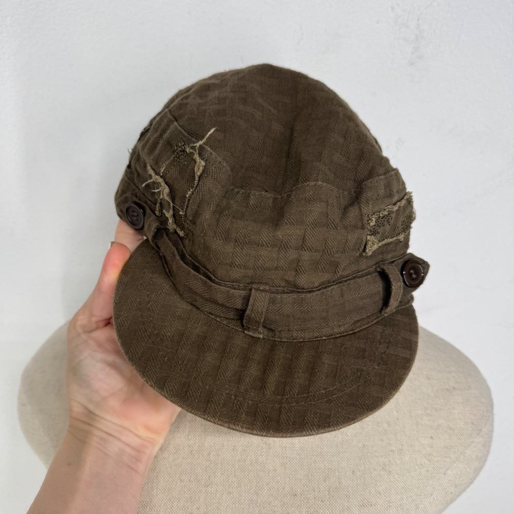 Mudd Brown Distressed Cadet Newsboy Cap Plaid Lined Military Hat Textured Cotton